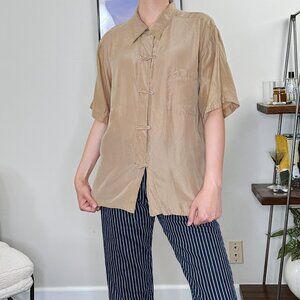 Y2K Tan Silk Short Sleeve Shirt